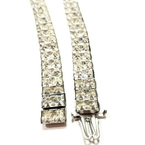Silver Tone Channel Rhinestone Necklace Collar 14" - Picture 7 of 8